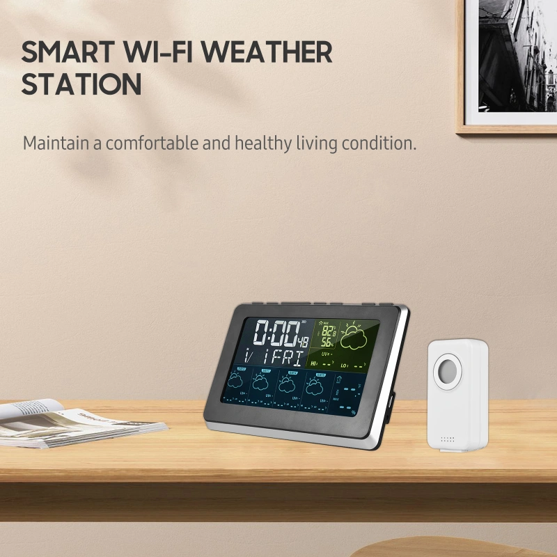 WiFi Smart LCD Weather Station APP Control Digital Indoor Outdoor