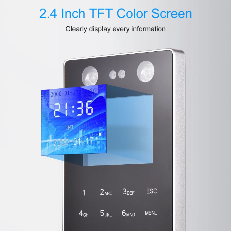 Face Recognition Fingerprint Password Attendance Machine Access Control Time Clock Recorder Support ID Card Device Employee Checking-in Recorder with 2.4 Inch TFT Color Screen Support U Disk Download UK Plug