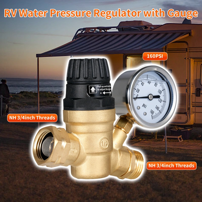 LEZZON RV001A RV Water Pressure Regulator With Gauge, 0-160psi, Brass Body, Knob Valve, RV Accessories - View #3