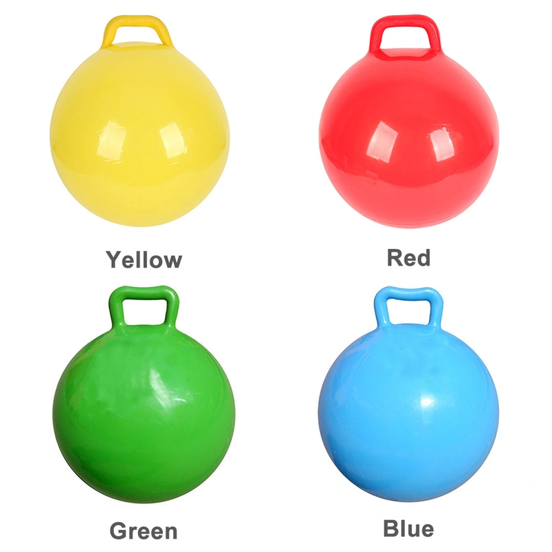 Pure Color Inflatable Bouncing Ball Kids Jumping Hop Ball with Handle for Adults Children Exercise Toy