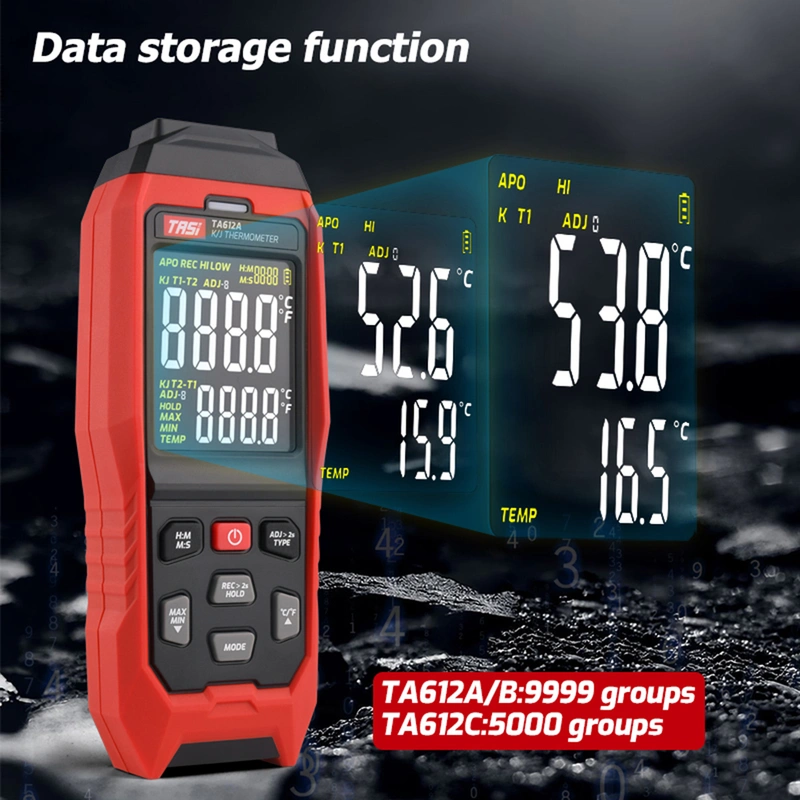 Thermomètre Numérique 4 Canaux TA612C – Thermocouple Type K/J/T + USB – Mesure -200°C à +1372°C – Alarme & Enregistrement 5000 Données