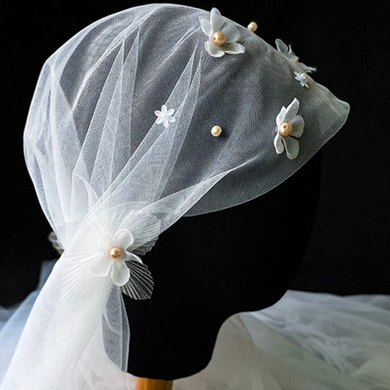 Vintage Women Wedding Veil Floral Lace Applique Elegant Bridal