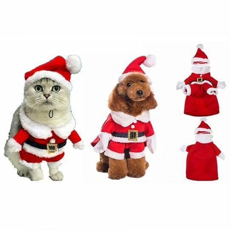 3D Christmas Pet Dog Costumes With Hat Santa Claus Costume For Dogs Winter Warm Coats Dog