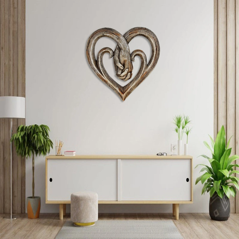 Heart Holding Hands Wall Decor Decorative Art Sculpture Wood Finish