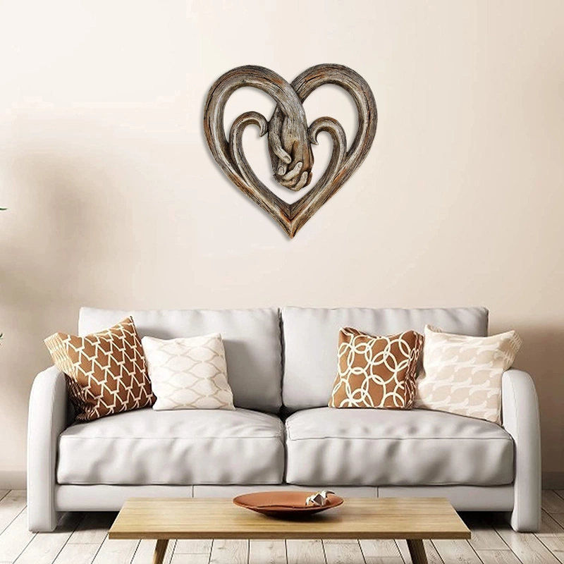 Heart Holding Hands Wall Decor Decorative Art Sculpture Wood Finish