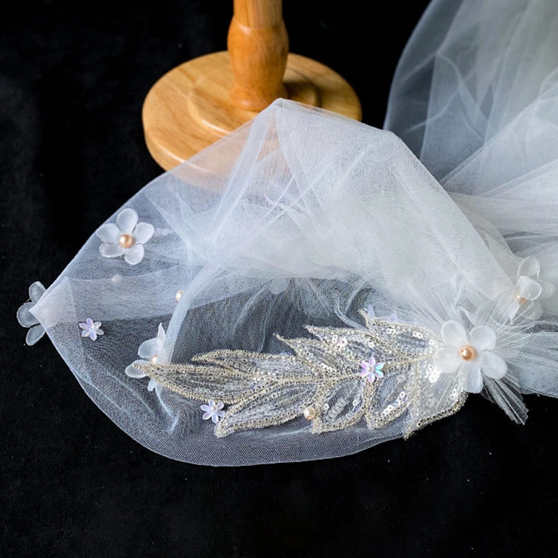 Vintage Women Wedding Veil Floral Lace Applique Elegant Bridal