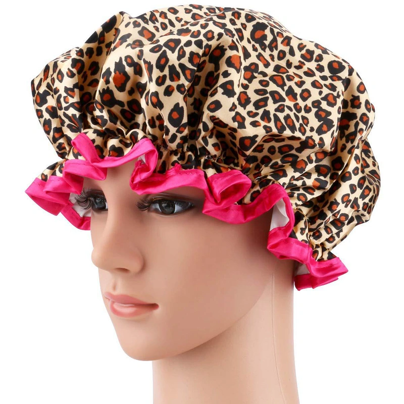 Satin Waterproof DoubleLayer Fashion Printing Bath Cap Bathroom Shower Cap Women's Shower Cap