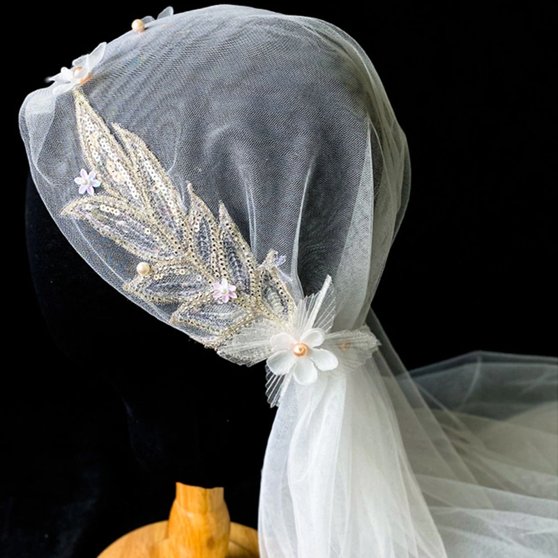 Vintage Women Wedding Veil Floral Lace Applique Elegant Bridal