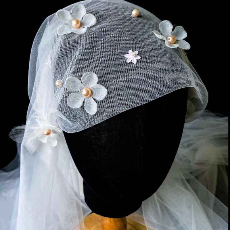 Vintage Women Wedding Veil Floral Lace Applique Elegant Bridal