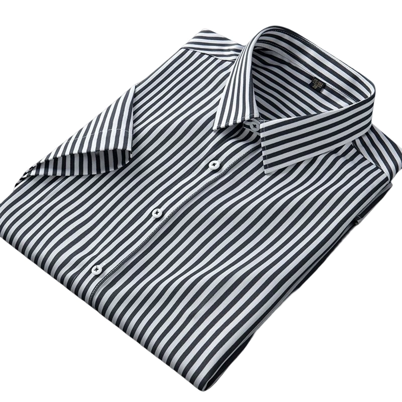 Mens Classic Fit Striped Spread Collar Wrinkle Free Cotton Dress Shirt