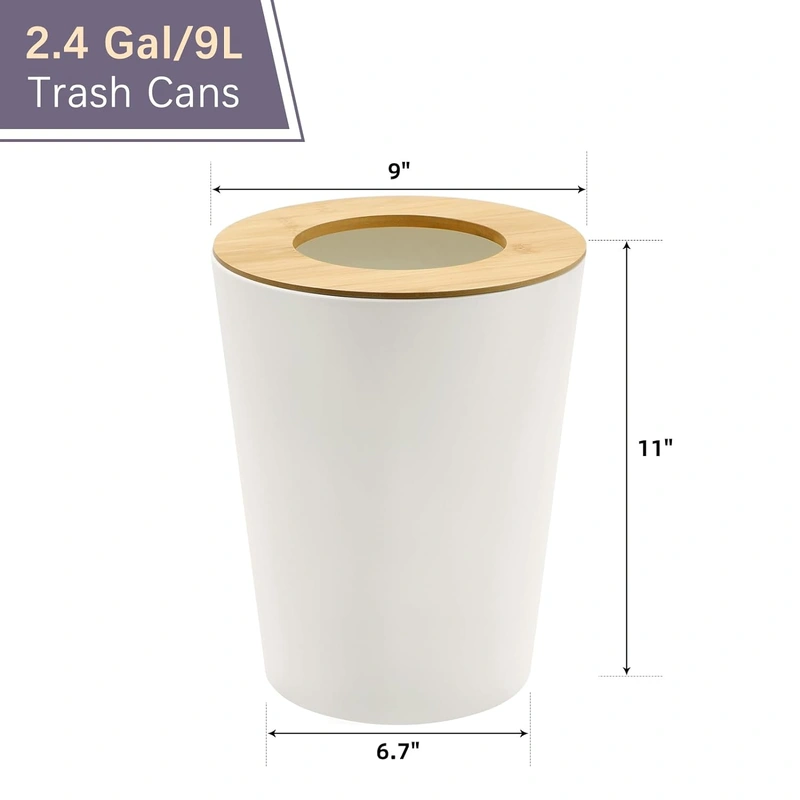 Guo 2 Pcs Bamboo Lid Trash Can Plastic Round Trash Can For Bedroom