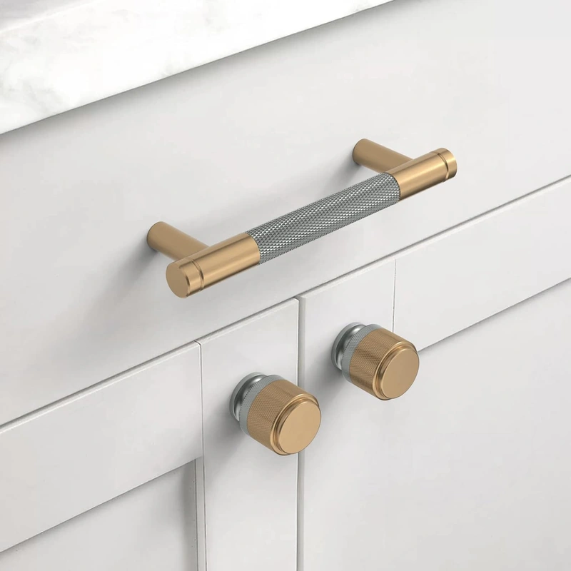 Guo Pieces Gray Gold Kitchen Handle 96mm Gold Alloy Furniture Handles with Screws, for