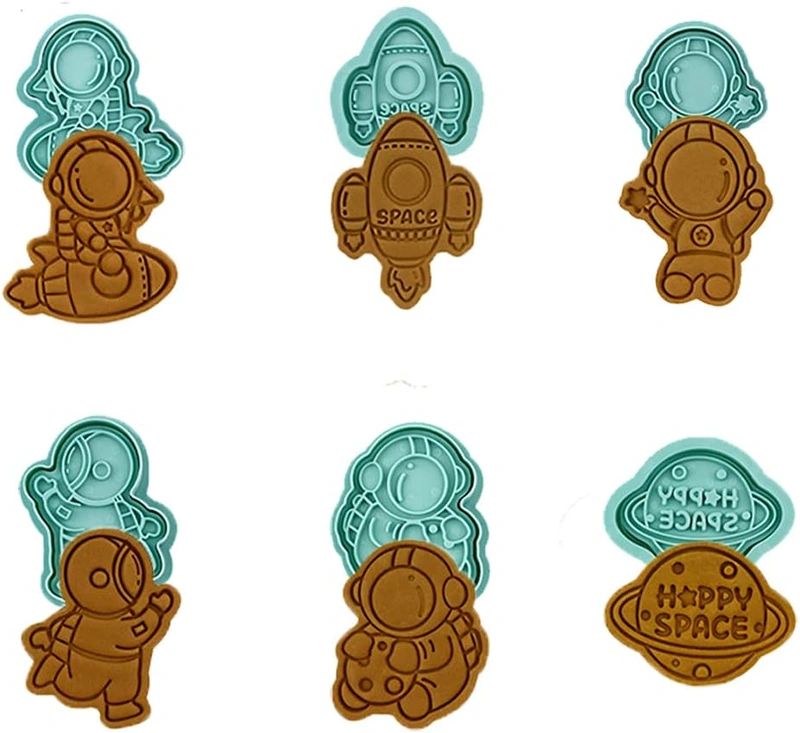 Guo Astronaut 3D Cookie Cutters with Plunger Stamps Set, 6 Pcs Cartoon