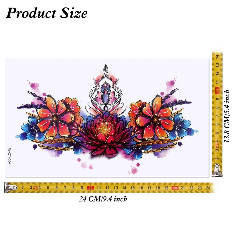 Guo Colorful Chest Temporary Tattoos For Women Girls Large Adult Temporary Tattoos Rose Flower