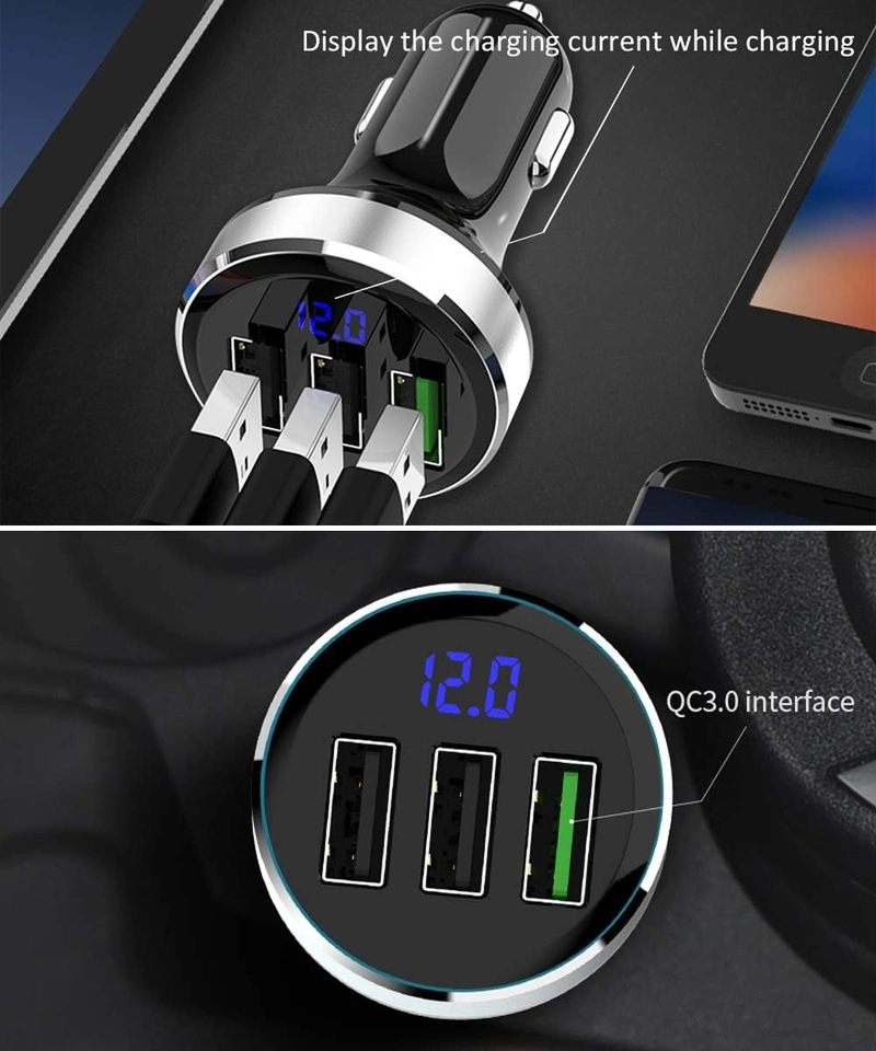 Guo 3 USB Car Charger,input12v/24v,QC3.0 Output 4.8V,Cigarette Lighter Voltage Meter Compatible