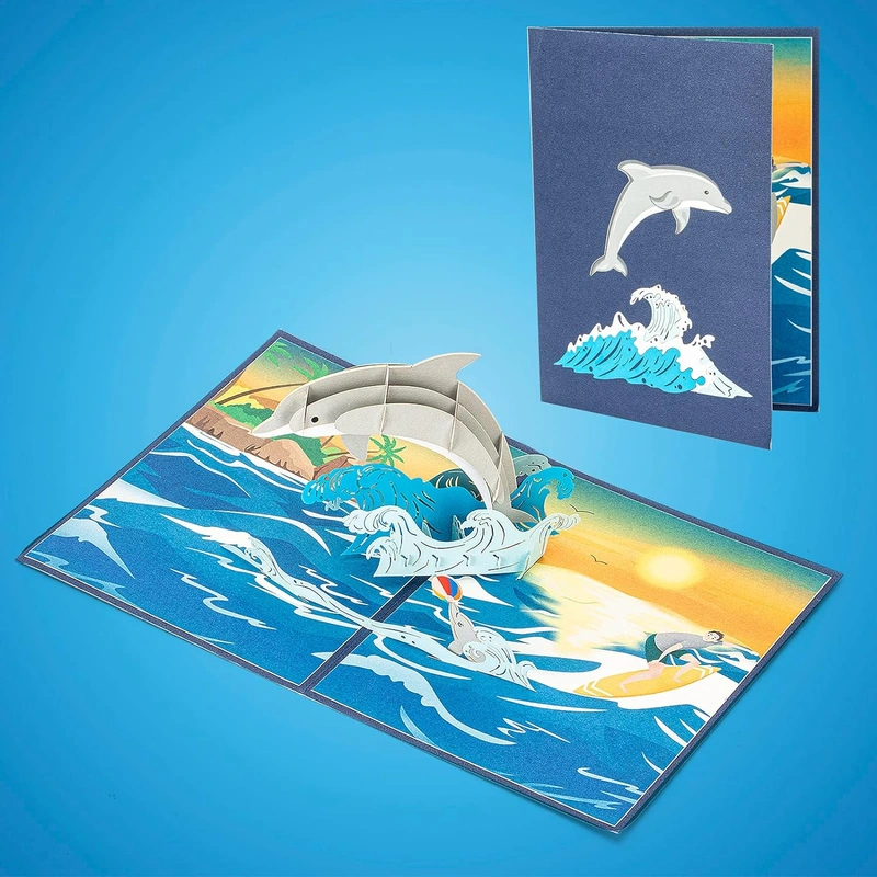 ZCtron Dolphin Pop Up Card, Handmade 3D Fish Cards, Birthday