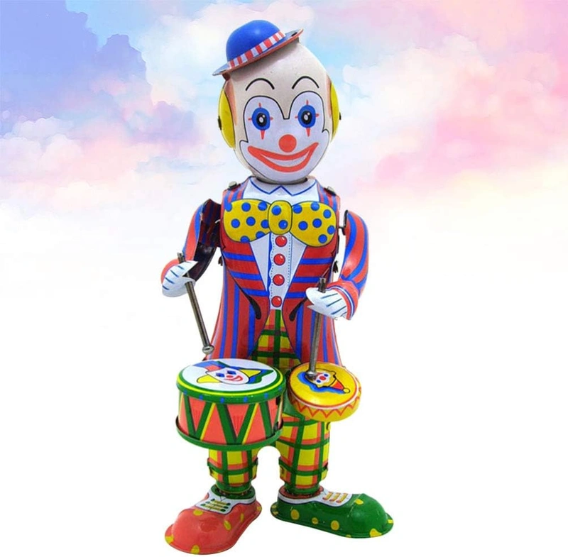 ZCtron Vintage Wind Up Tin Toy Drumming Circus Clown Robot Clockwork Toy Gift Wholesale Prices