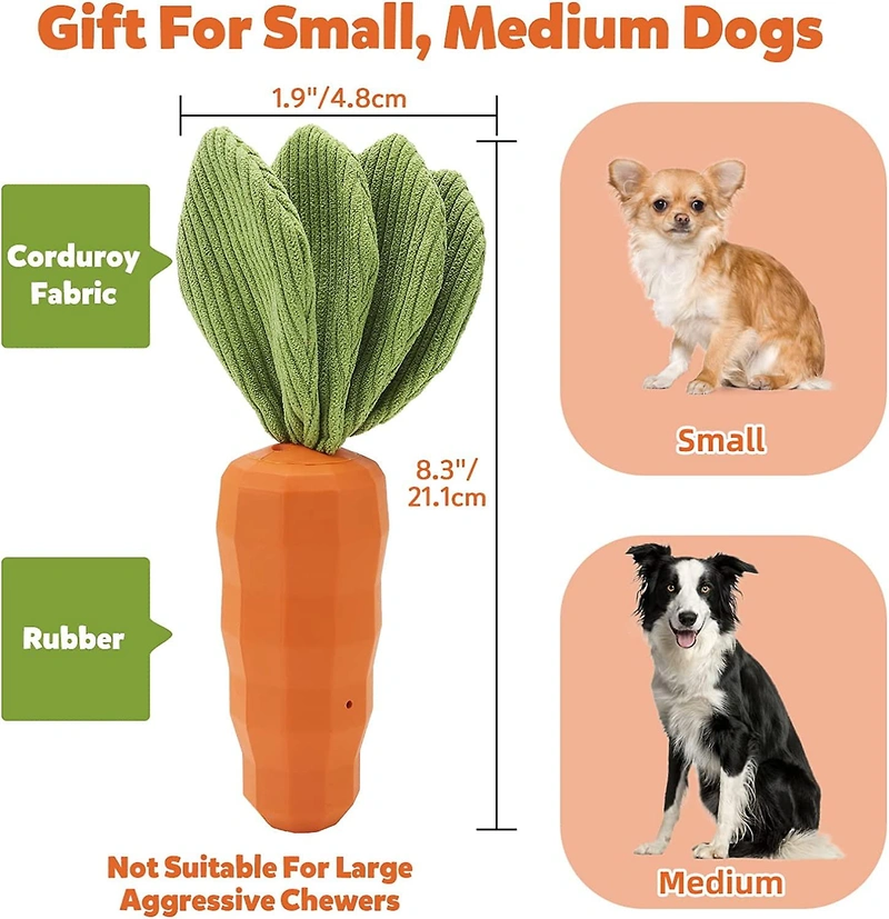 ZCtron Dog Toy,Indestructible Dog Chew Toy,Radish Shaped Dog Squeak Toy