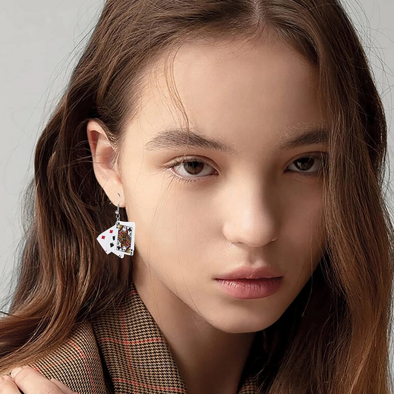 Guo Personality Poker Dangle Earrings Metal Alloy Game cards Simulate