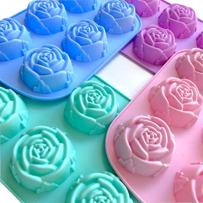 Guo 6 Cavity Rose Flower Silicone Mold, Set of 4PCS Non Stick Silicone