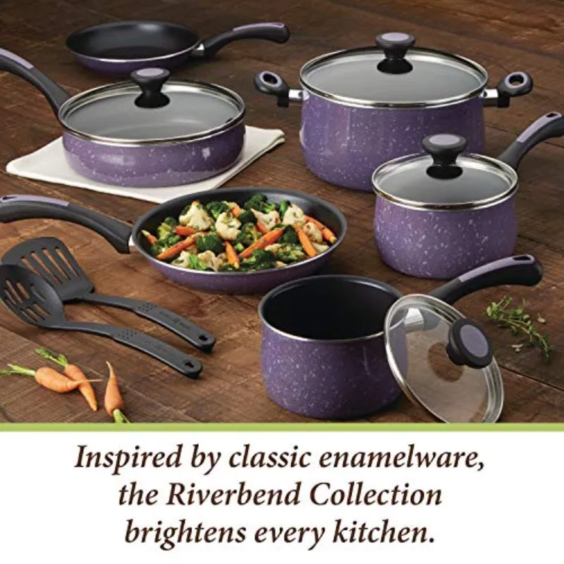 Paula Deen Riverbend Nonstick Cookware Pots and Pans Set, 12 Piece, Lavender Speckle Wholesale