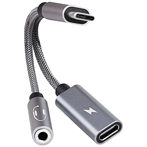TOPDA USB TypeC Headphone Cable Adapter Black and Grey 3.5mm