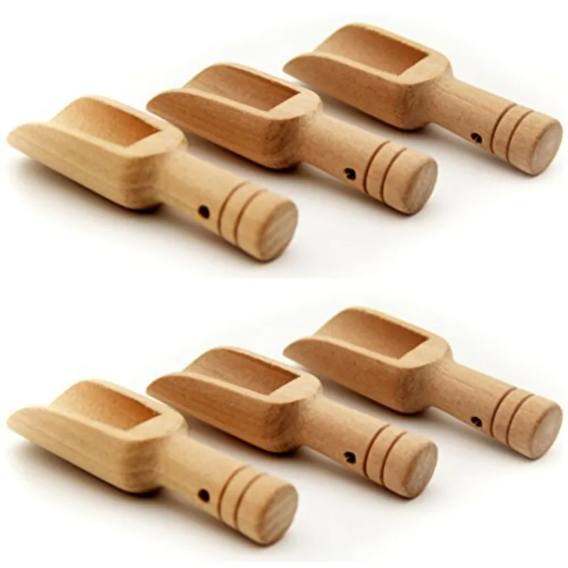 Lasenersm Mini Wooden Scoops Bath Salt Spoon 3 x 9Inch 6 Pieces