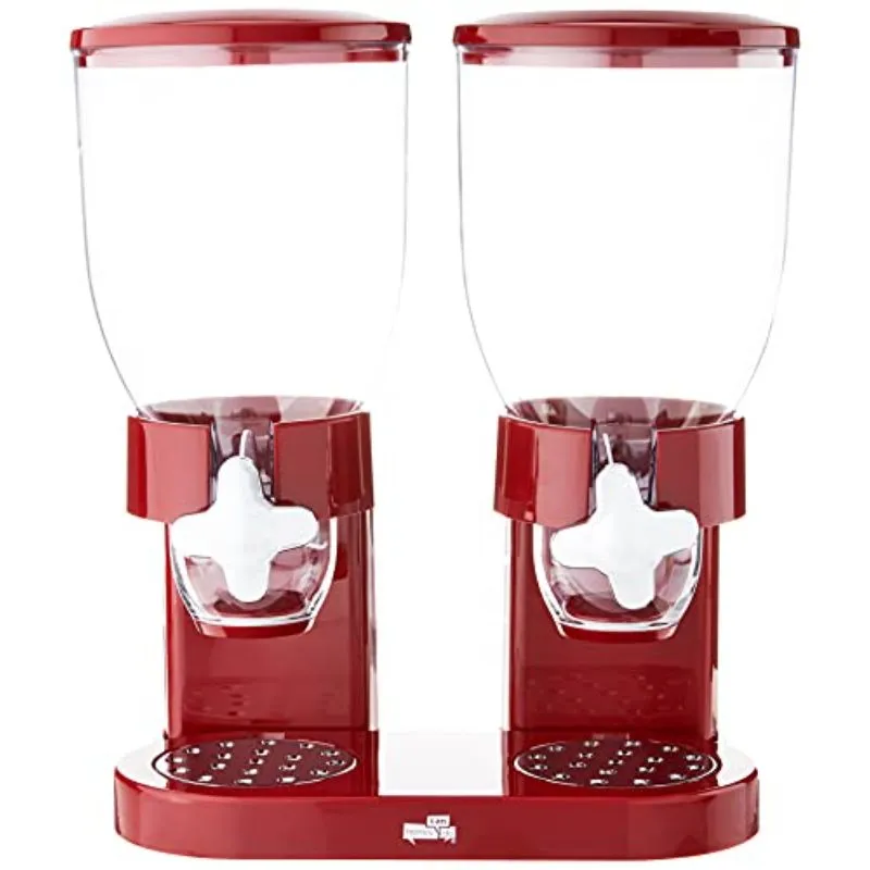 HoneyCanDo Double Cereal Dispenser With Portion Control, Red And