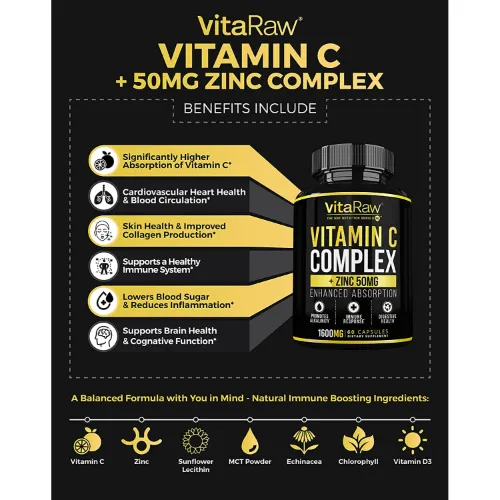 VitaRaw Vitamin C Immune Support Complex 1600mg 60 Capsules 2Piece