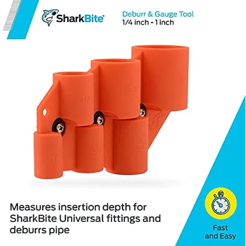 Shark Bite Deburring Pipe And Depth Gauge Tool Orange 0.25 X 1inch