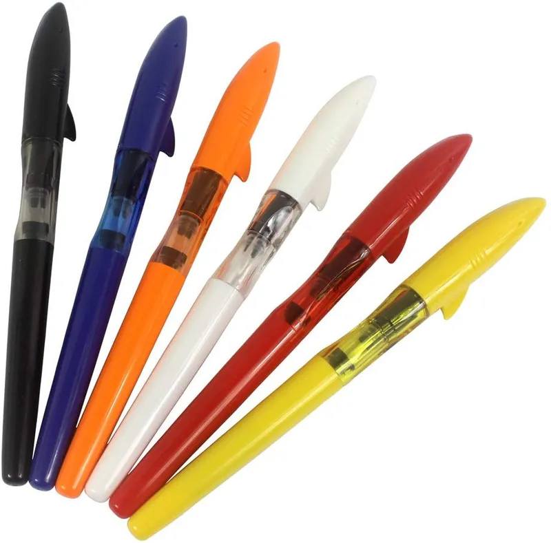 Hillento 6 PCS Jinhao Shark Plastic Fine Nib Fountain Pen Set, Diversity Color(Blue, Yellow, Red, Black, Orange, White)