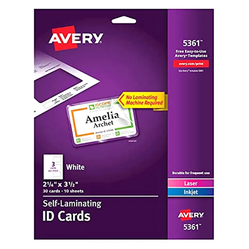 Avery Self Laminating Card Printable Badge Holder White ‎2 X 31/4inch