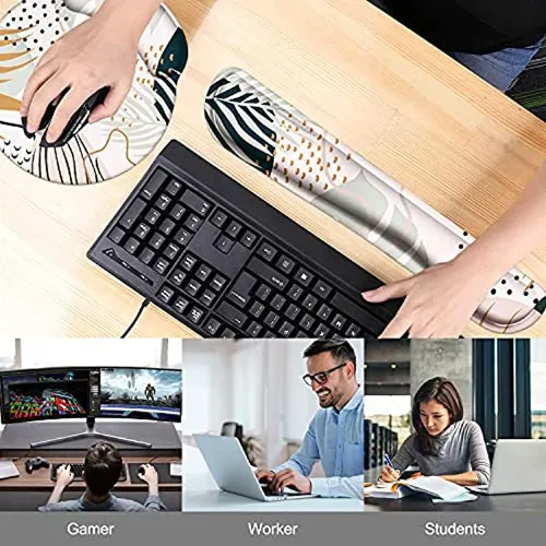 iLeadon Keyboard Wrist Rest Pad and Mouse Wrist Rest Support Mouse Pad Set Cats Non Slip Rubber Base Wrist Support with Ergonomic Raised Memory Foam for Easy Typing & Pain Relief 