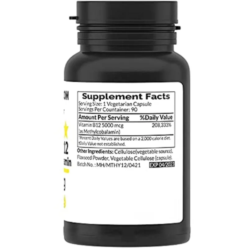 Monoherb 5000mcg Vitamin B12 Methylcobalamin Supplement 90 Capsules