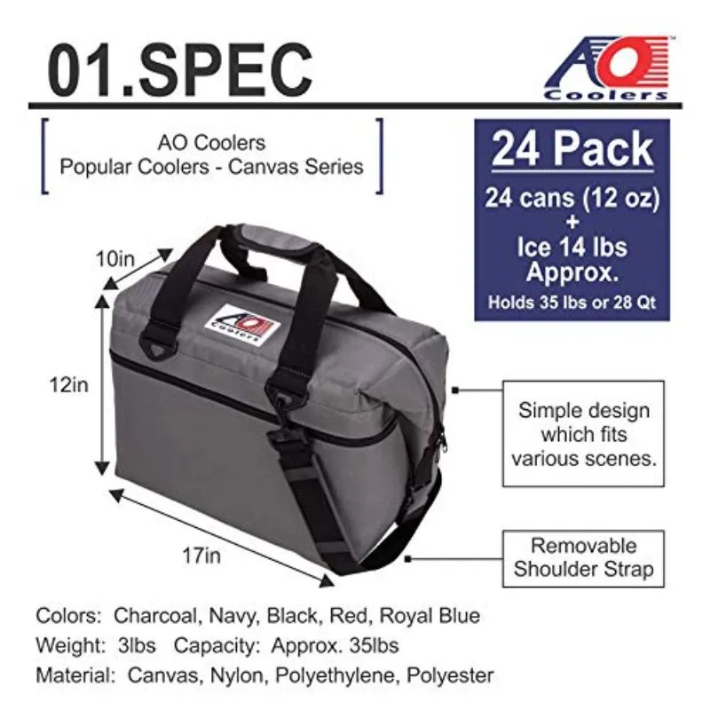 AO Coolers Original Soft Cooler with High-Density Insulation, Navy Blue, 12- Can Wholesale Tradeling