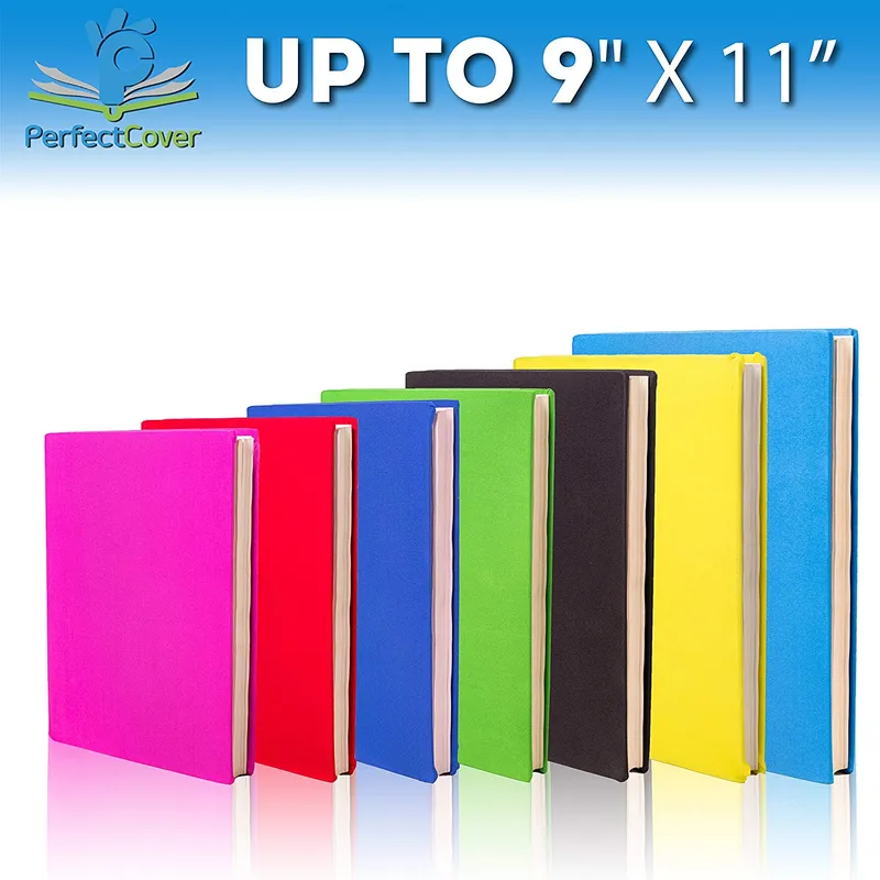 PerfectCover 7 Pack Stretchable Book Covers JUMBO size by PerfecCover Durable, Washable, Reusable and Protective Jackets for Hard Cover Schoolbooks, Textbooks Multiple Colors With Bonus String bag