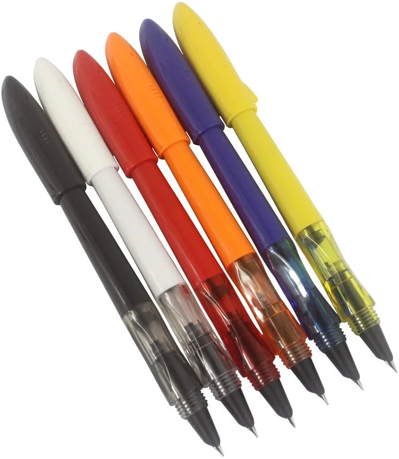 Hillento 6 PCS Jinhao Shark Plastic Fine Nib Fountain Pen Set, Diversity Color(Blue, Yellow, Red, Black, Orange, White)