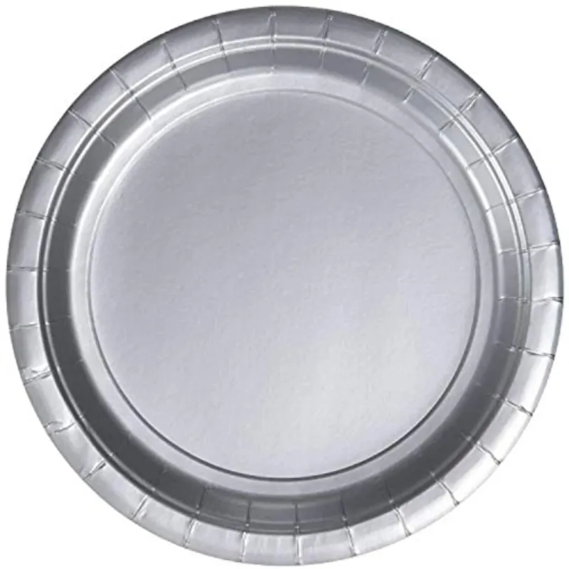 Amscan Round Paper Plate Big Party Pack Silver 7 Inch 640011.18 50