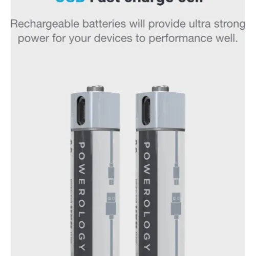 Powerology USB Rechargeable AA Battery White PRUBAA2 2 Piece