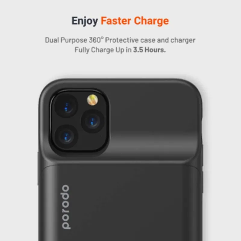 Porodo Wireless Attery Charge 3500mAh Back Cover For Apple iPhone 11 Pro Black PD-11PBCW-BK