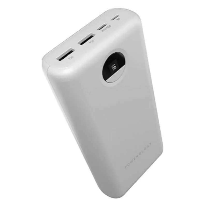 Powerology 5W 30000mAh High-Capacity Power Bank With Quick Charge 3.0 And USB Type-C Cable White PPBCHA07-WH