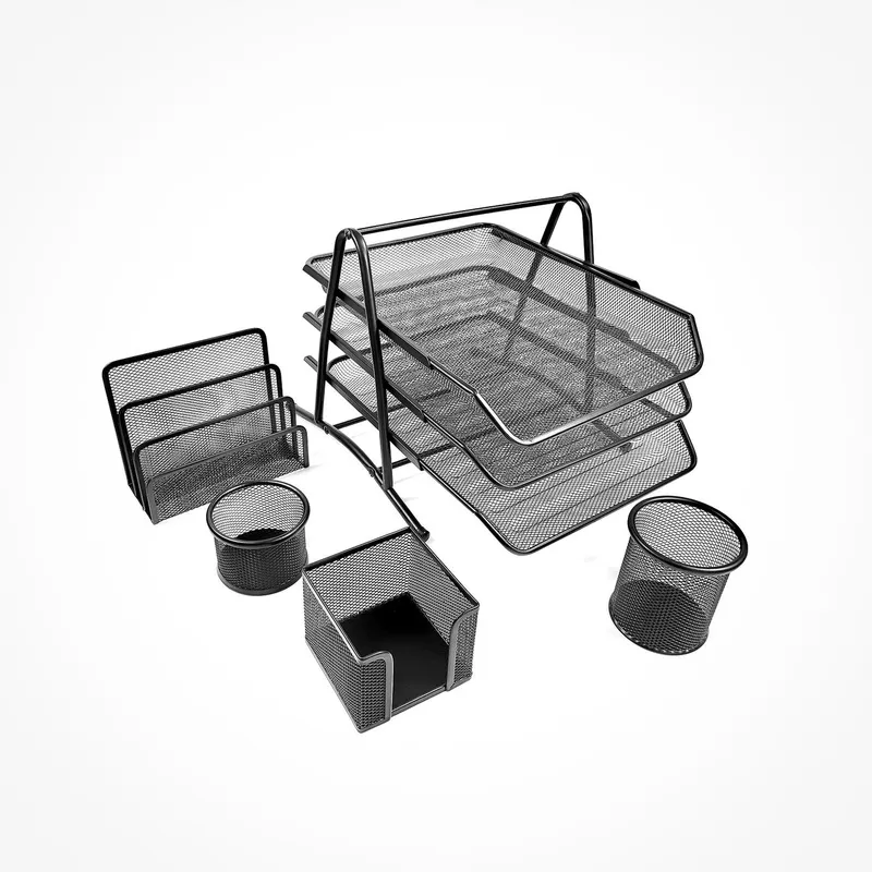 Maxi Mesh Executive Desk Organizer 5 Pieces Set Black Wholesale