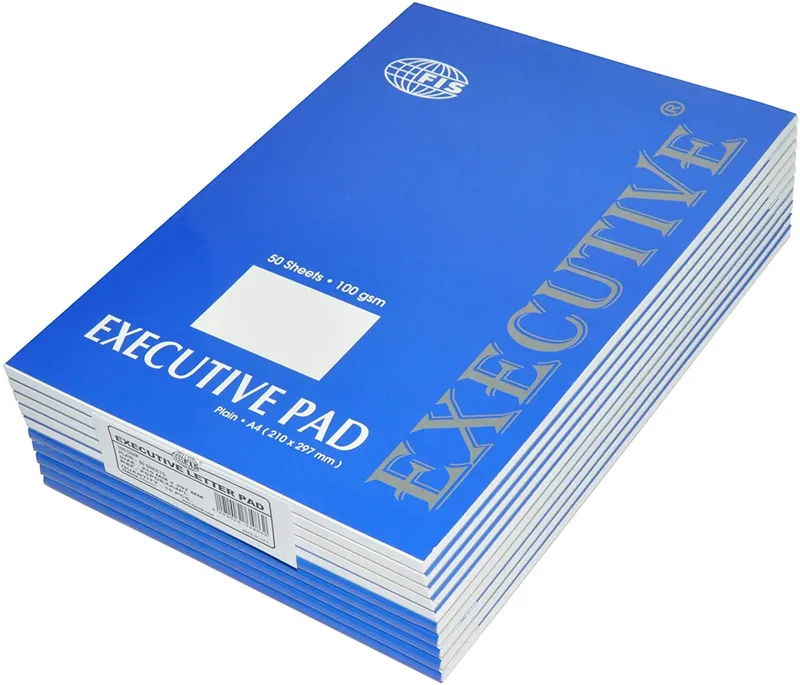 FIS Executive Blue Writing Pad A4 Size Plain 50 White Sheets Pack of 10