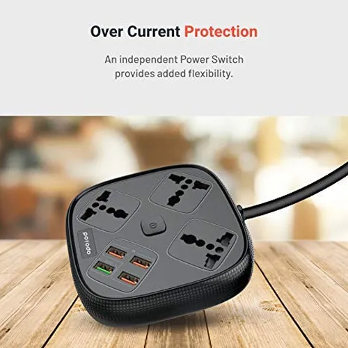 Porodo 33W 10A Multi-Socket Surge Protector With 3.0 Quick Charge And USB Output Black PD-SC3302-BK