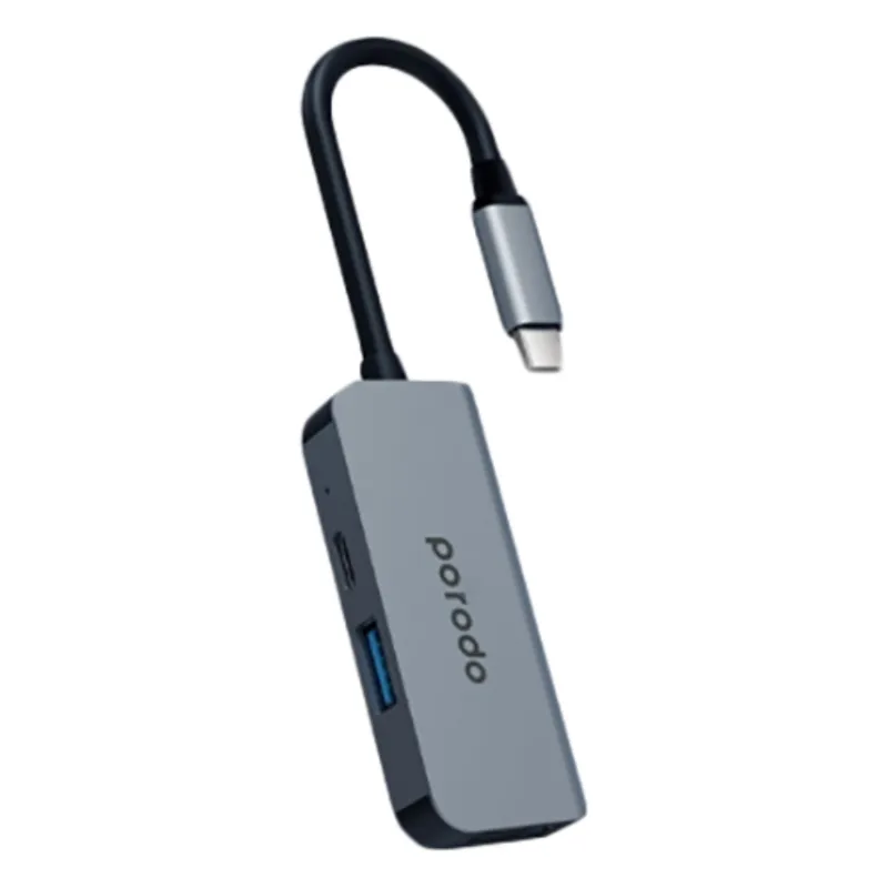 Porodo 3-In-1 87W Aluminum USB Type-C 4K HDMI Adapter Grey PD-4K31C-GY