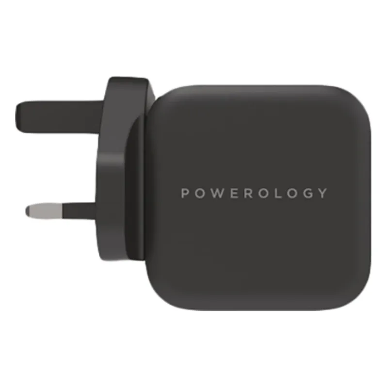 Powerology Ultra-Compact 61W GaN Charging Adapter With 6.6 Feet Type-C To Type-C Cable Black P61PDWUKCBK