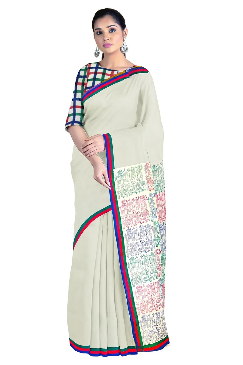 white khadi saree