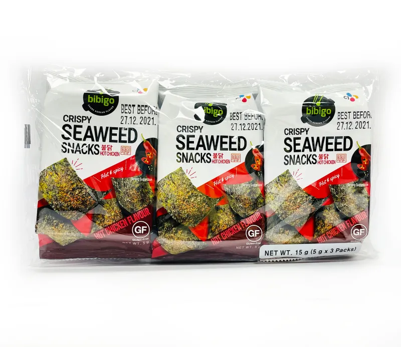 CJ Bibigo Snack Gim, Seasoned Seaweed Buldak 5 gr x 3 Packets Wholesale Tradeling
