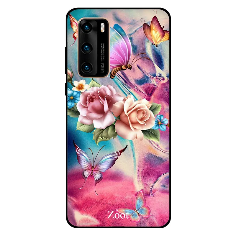 Zoot Huawei P40 Case Cover Butterfly & Pink Rose