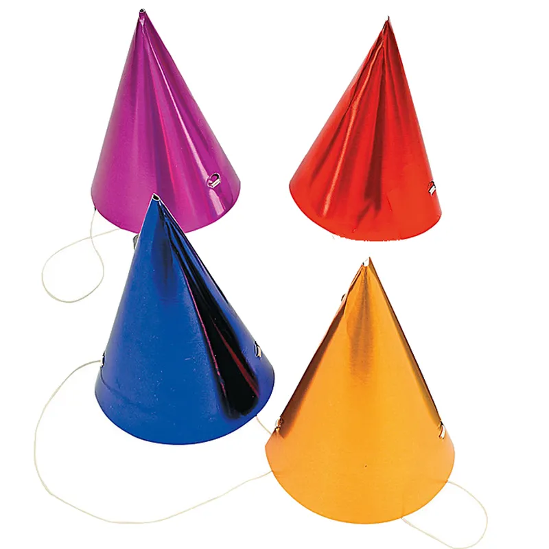 Happy Birthday Metallic Cone Caps 